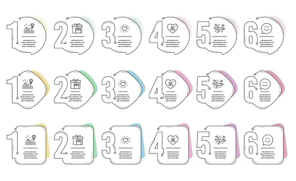 Viagem de avião, caixas de entrega e conjunto de ícones de montanha-russa. Coração, Sorria bate-papo e diga sim sinais. Vetor — Vetor de Stock