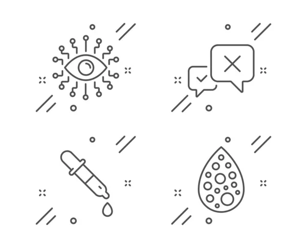 Kunstmatige intelligentie, chemie pipet en afwijzen icons set. Kunstmatige kleuren ondertekenen. Vector — Stockvector