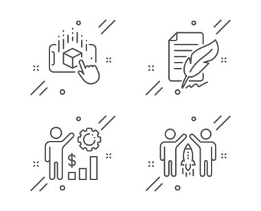 Artırılmış gerçeklik, Tüy imza ve Çalışanlar servet simgeleri ayarlayın. Ortaklık işareti. Vektör