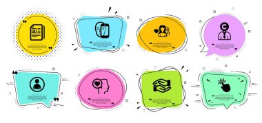 Kadın aşk, Avatar ve Yüz biyometrik simgeleri ayarlayın. Copyrighter, Romantik konuşma ve Touchpoint işaretleri. Vektör