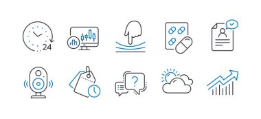 Özgeçmiş belgesi, 24 saat, Mum Çubuğu grafiği gibi Bilim simgeleri kümesi. Vektör