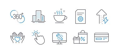 Dosya ayarları, Binalar, 360 derece gibi İş simgeleri kümesi. Vektör