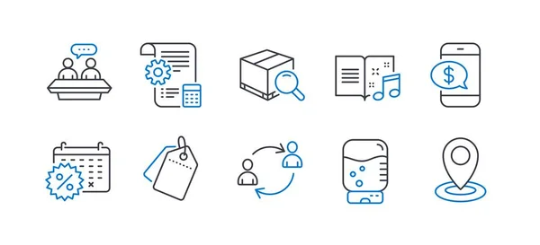 Set of Business icons, such as Settings blueprint, Water cooler, Sale tags. Vector — 图库矢量图片