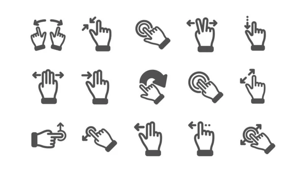 Iconos de gestos de pantalla táctil. Mano deslizante, gesto de diapositiva, multitarea. Conjunto clásico. Vector — Vector de stock