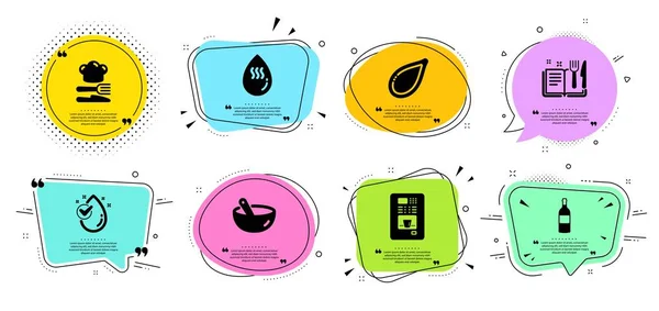 Food, Pumpkin seed and Cooking mix icons set. Wine bottle, Water drop and Hot water signs. Vector — Stock Vector