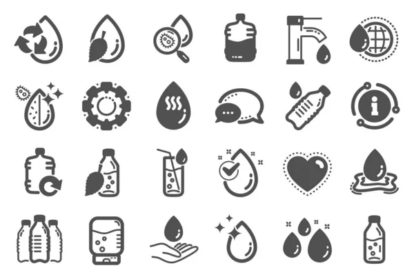 Iconos de gota de agua. Conjunto de iconos de botella, filtro antibacteriano y agua del grifo. Vector — Vector de stock