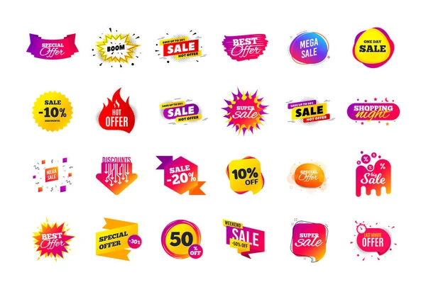 Vendita banner badge. Offerte speciali etichette sconto. Modelli di forma Coupon. Il miglior distintivo d'offerta. Icone super scontate. Vettore — Vettoriale Stock