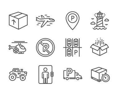 Set of Transportation icons, such as No parking, Medical helicopter, Delivery timer. Vector clipart