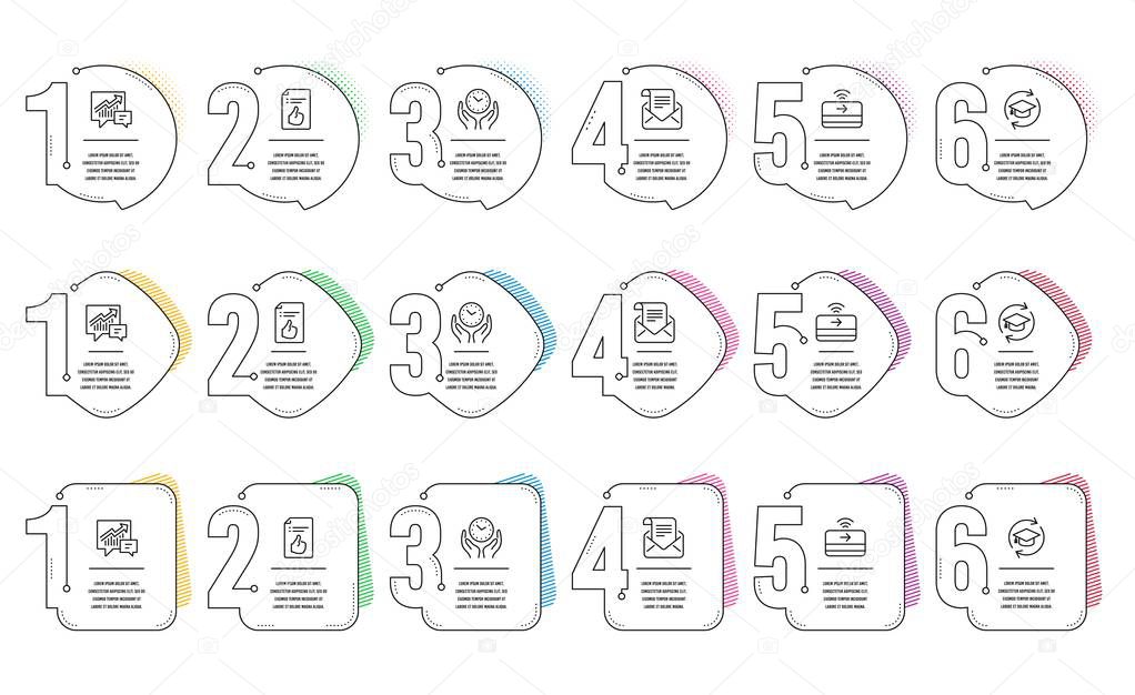 Approved document, Safe time and Contactless payment icons set. Vector