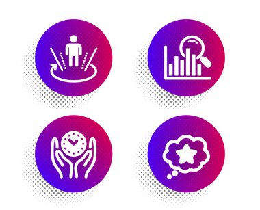 Artırılmış gerçeklik, Arama ve Güvenli zaman simgeleri ayarlandı. Sadakat burcu. Sanal gerçeklik, Analitik, Yönetim. Vektör