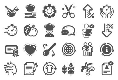 Şef şapkası, Müşteri anketi, Hızlı teslimat simgeleri. Onaylı uygulama, Makas kesme kurdele. Vektör