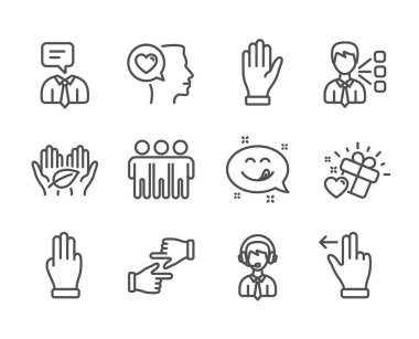 Yummy gülümseme, Nakliye desteği, Dokunmatik ekran hareketi gibi Kişi simgeleri kümesi. Vektör