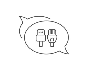 Bilgisayar kabloları satır simgesi. Usb, rj45 bağlantı telleri işareti. Vektör