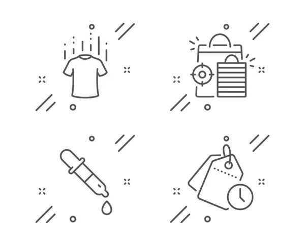 Chemie-Pipette, SEO-Shopping und trockene T-Shirt-Ikonen Set. Zeitmanagement-Zeichen. Vektor — Stockvektor