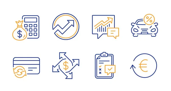 Set di icone Revisione, scambio di pagamenti e Cambia carta. Calcolatrice finanza, Checklist e segni contabili. Vettore — Vettoriale Stock