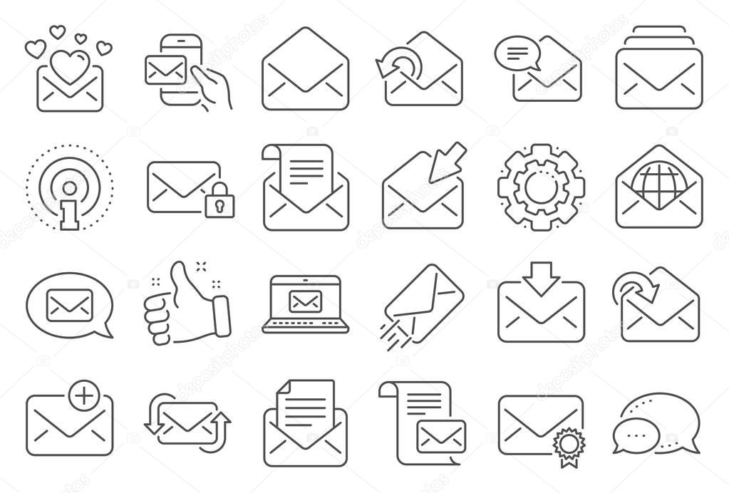 Mail message line icons. Set of Newsletter, E-mail, Correspondence. Vector