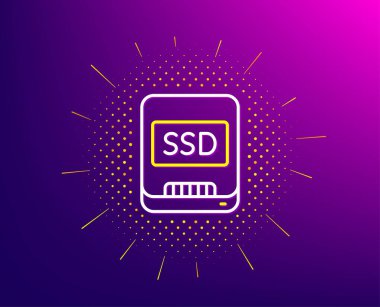 SSD satır simgesi. Bilgisayar bellek bileşeni işareti. Veri depolama. Vektör