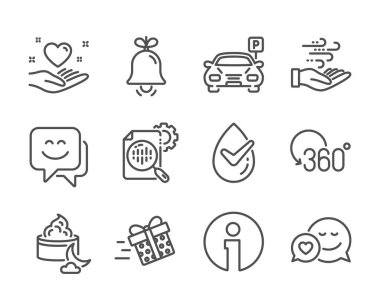 Set of Business icons, such as Full rotation, Wind energy, Smile face. Vector clipart