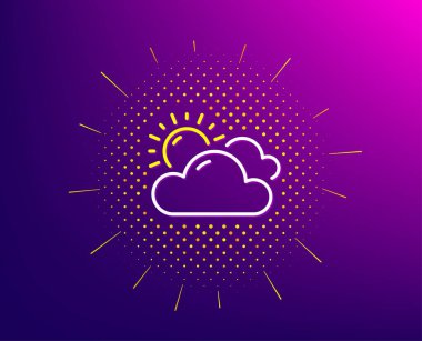 Güneşli hava durumu tahmin hattı simgesi. Güneş işareti olan bulutlar. Bulutlu gökyüzü. Vektör