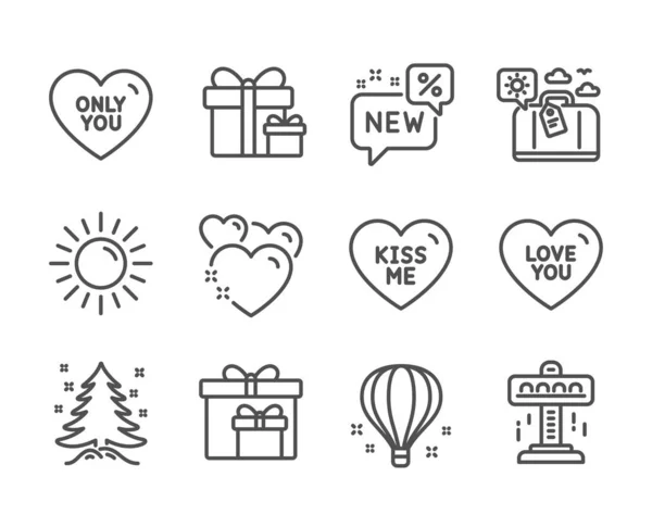 Set of Holidays icons, such as Attraction, Christmas tree, Travel luggage. Vector — Stock Vector