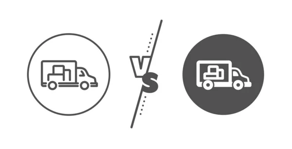 Icono de línea de transporte de camiones. Señal de vehículo de transporte. Vector — Vector de stock