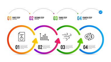 Diyagram grafiği, onaylanmış belge ve rüzgarlı hava simgeleri ayarlandı. Para bozdurma işareti. Vektör
