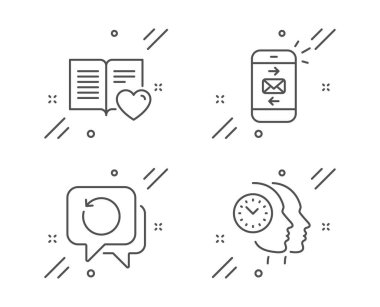 Posta, Aşk Kitabı ve Kurtarma veri simgeleri ayarlandı. Zaman yönetimi işareti. Vektör