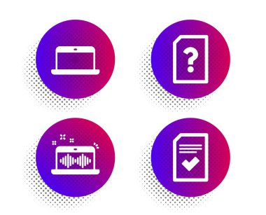 Bilinmeyen dosya, müzik yapımı ve dizüstü bilgisayar simgeleri ayarlandı. Dosya işaretleri kontrol edildi. Vektör