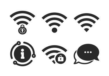 Wifi Kablosuz Ağ simgeleri. Wi-fi bölgesi kilitlendi. Vektör