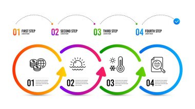 Hava durumu termometresi, Günbatımı ve Dünya para simgeleri hazır. Analitik çizelge işareti. Vektör