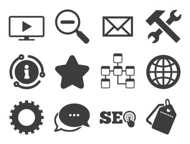 Internet, seo icons. Repair, database and star. Vector