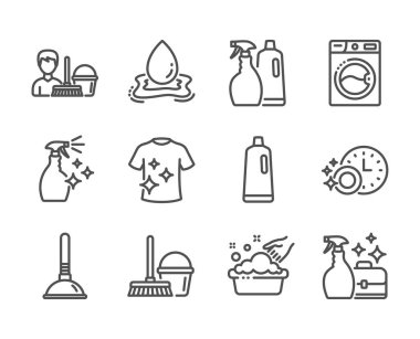 Çamaşır makinesi, şampuan, bulaşık makinesi zamanlayıcısı gibi ikonlar. Vektör
