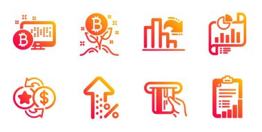 Azalan grafik, Bitcoin sistemi ve Bitcoin proje simgeleri ayarlandı. Vektör