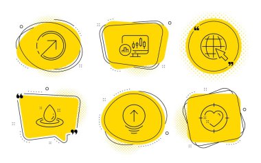 Yakıt enerjisi ve yön simgeleri ayarlandı. İnternet, şamdan şeması ve Kalp hedef işaretleri. Vektör
