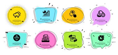 Tıbbi ilaçlar, büyüme tablosu ve kar ikonları. Pas at, çark ve pazarlama tabelaları. Vektör