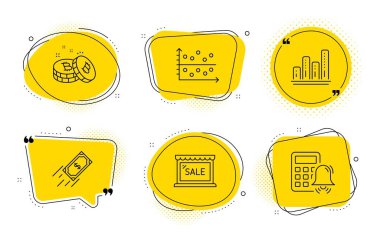 Nokta arsa, Hızlı ödeme ve Satış simgeleri ayarlayın. Grafik grafiği, Bitcoin ve Hesap Makinesi alarm işaretleri. Vektör
