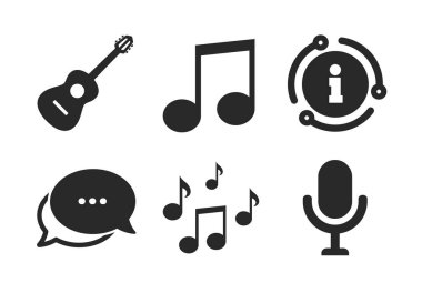 Müzik simgeleri. Mikrofon, Akustik gitar. Vektör