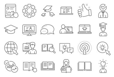 Education line icons. Book, Video tutorial. Vector clipart