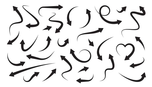 Pijlen pictogrammen ingesteld. Gekrulde, rechte en gedraaide vormen. Andere pijlverzameling. Ontwerpelementen. Vector — Stockvector