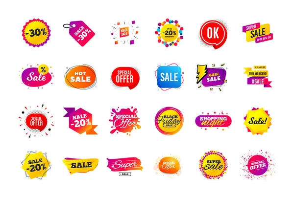 Insigne de bannière de vente. Offre spéciale tags de réduction. Modèles de forme de coupon. Meilleur badge d'offre. Des icônes super discount. Vecteur — Image vectorielle