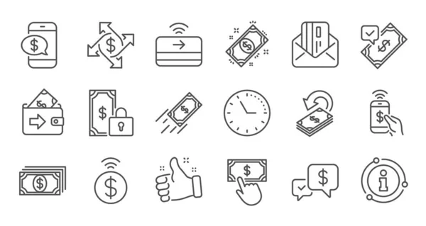 Symbole für Zahlungszeilen. akzeptieren Überweisungen, Bezahlung per Telefon und Kreditkarte. Linearer Symbolsatz. Vektor — Stockvektor