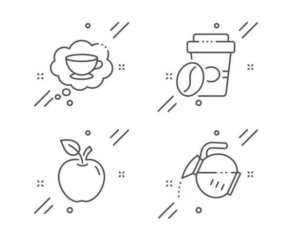 苹果、高伟威咖啡和咖啡杯图标设置. 水果，烤豆子，想想泡沫。 茶喝。 B.病媒 — 图库矢量图片
