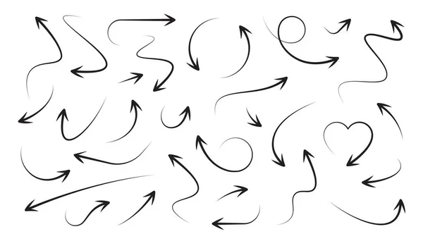 Ícones de setas definidos. Formas encaracoladas, retas e torcidas. Coleção de setas diferentes. Elementos de design. Vetor —  Vetores de Stock