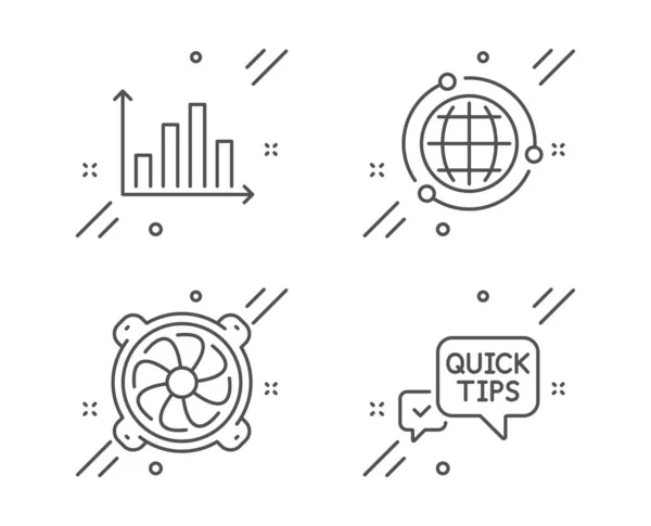 Conjunto de iconos de fan Globe, Diagrama gráfico y Ordenador. Signo de consejos rápidos. Vector — Vector de stock
