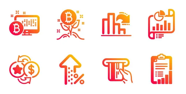 Decreasing graph, Bitcoin system and Bitcoin project icons set. Vector — Stock Vector