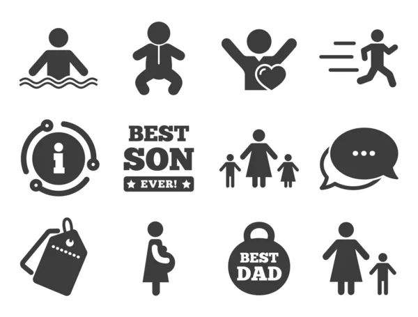 People, family icons. Swimming, baby signs. Vector