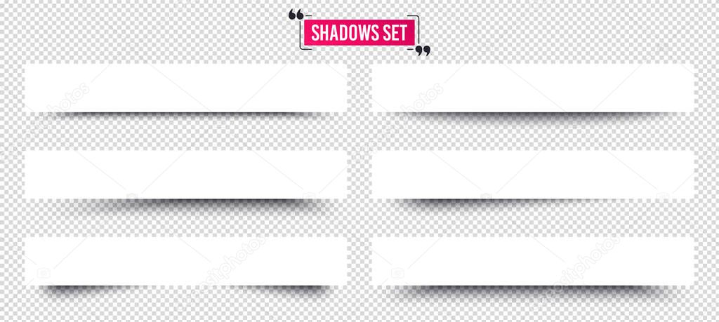 Banner shadows set. Page dividers on transparent background. Realistic shadow template. Vector