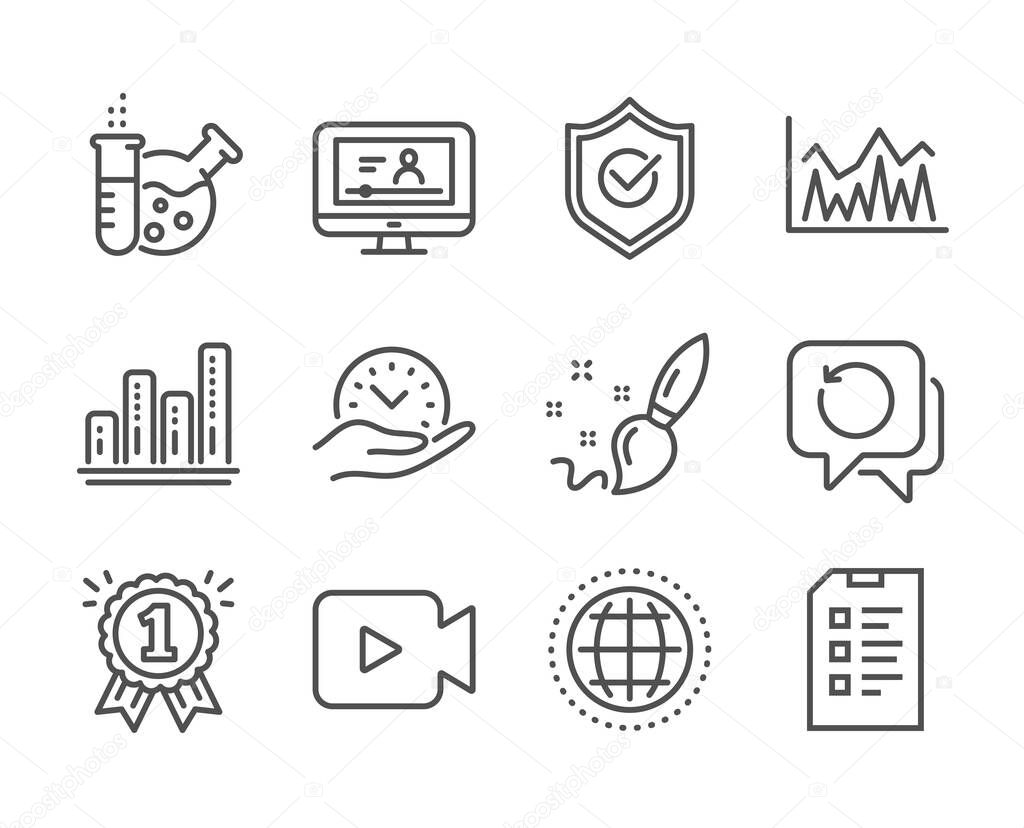 Set of Education icons, such as Checklist, Chemistry lab, Reward. Vector