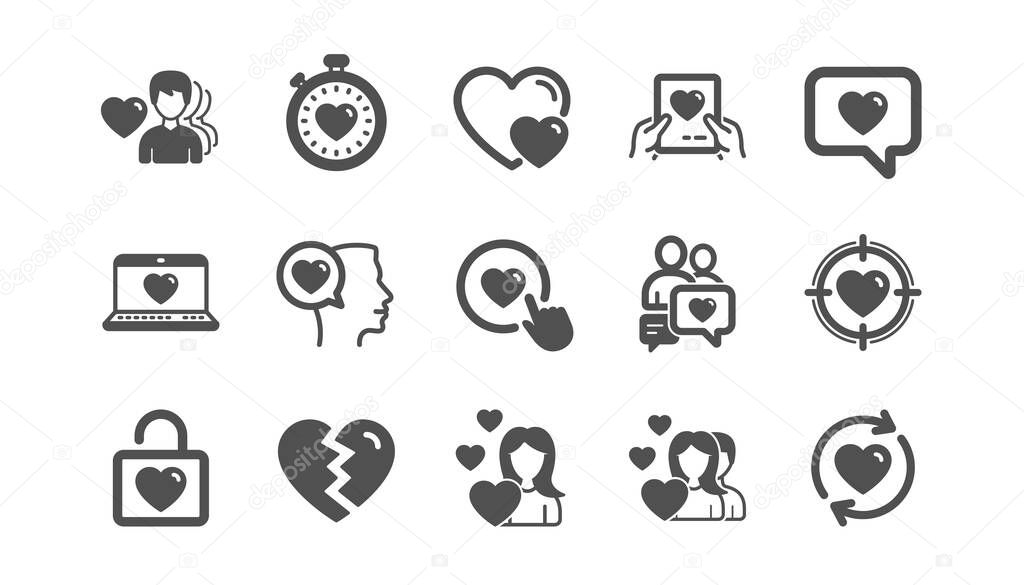 Love icons. Heart, Valentines day and Relationships. Classic icon set. Vector