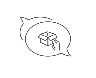 Açık kutu satırı simgesini basılı tutun. Teslimat paketi işareti. Kargo paketi. Vektör